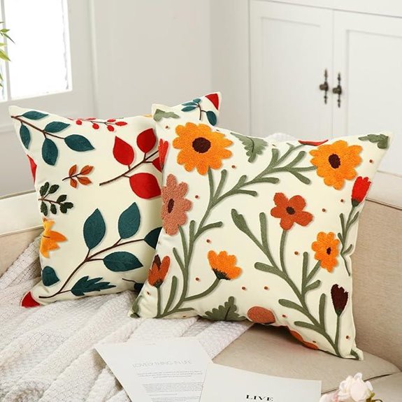 Weysat Floral Embroidered Pillow Covers 20x20 Set