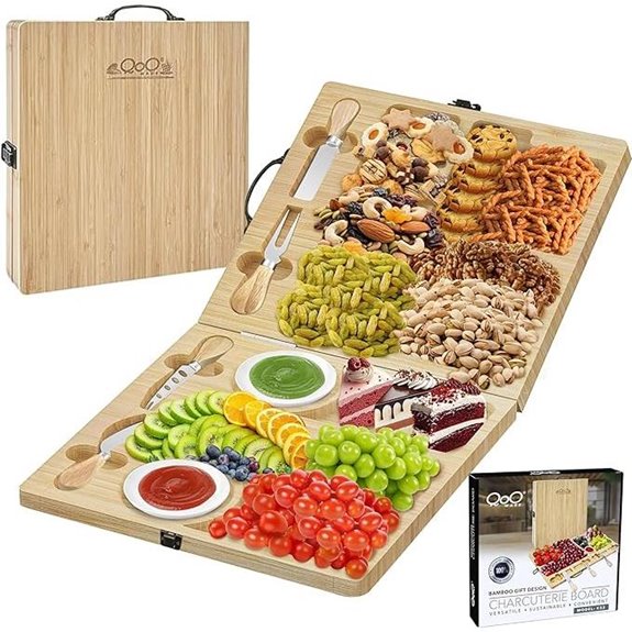 Foldable Bamboo Charcuterie Board with Utensil Storage