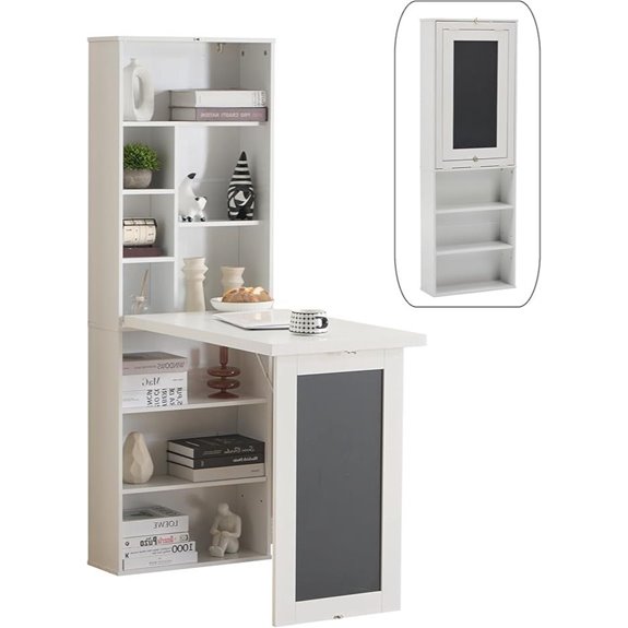 Wall-Mount Folding Desk with Storage and Blackboard