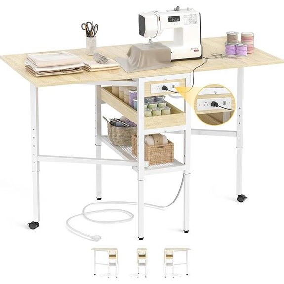 Besiost Folding Sewing Cutting Table with Charging Station