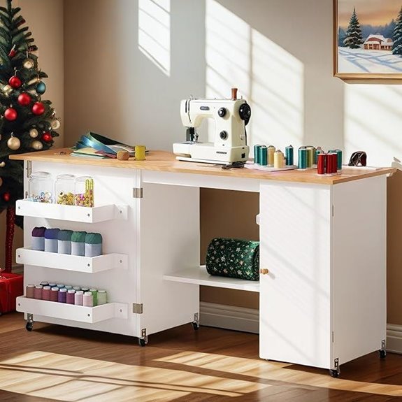 DWVO Folding Sewing Table with Storage and Charging