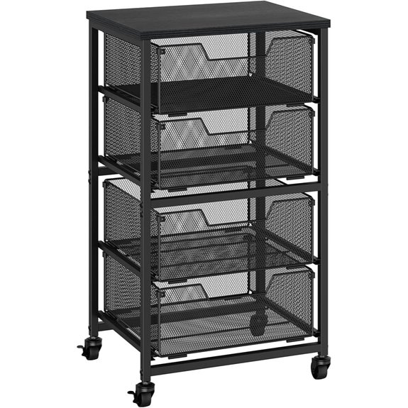 4-Drawer Rolling Storage Cart with Wooden Top