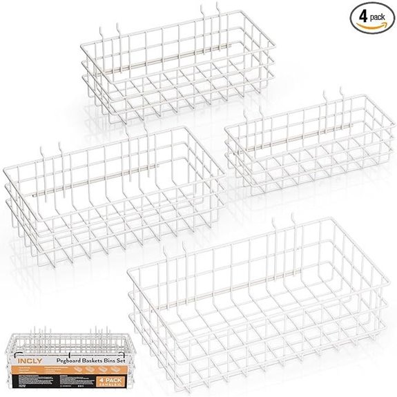 INCLY 4 Pack Pegboard Wire Baskets for Storage