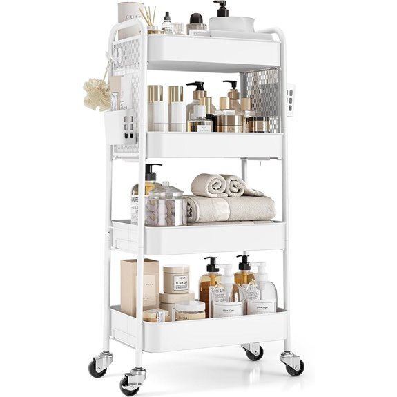 TOOLF 4-Tier Rolling Cart with Pegboard and Bins