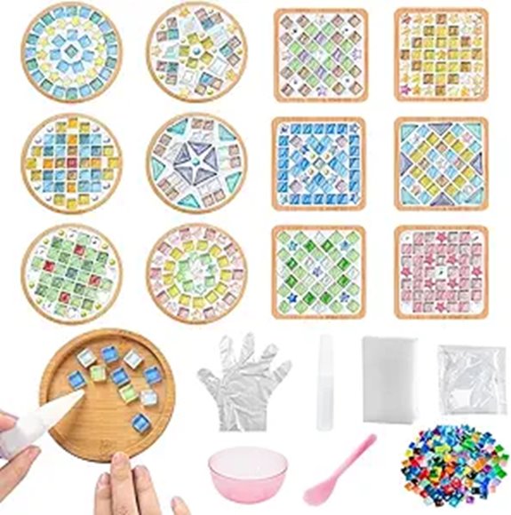 DIY Glass Mosaic Tile Kits with Coasters (12 Sets)