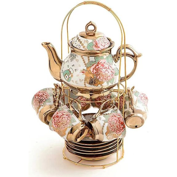 CHANJOON Gold Plated Red Rose Tea Set for 6