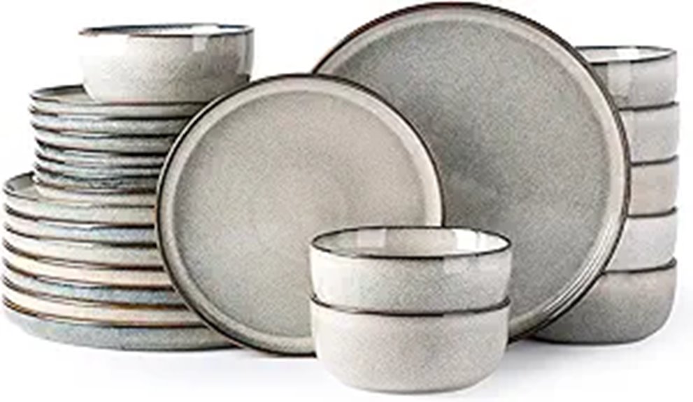 GBHOME 24-Piece Green Ceramic Dinnerware Set