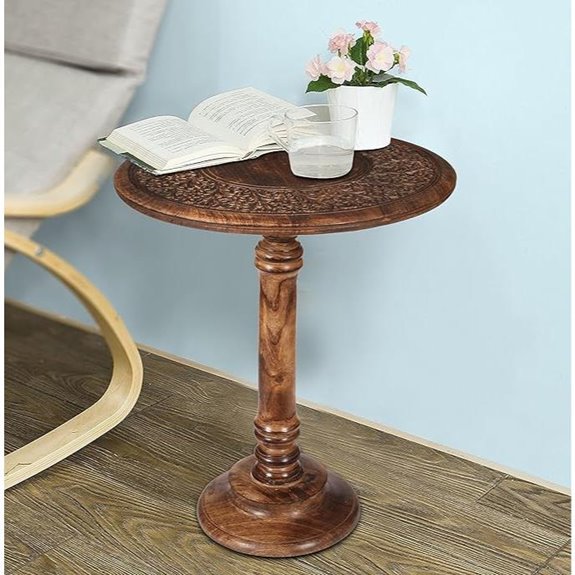 Lightnpro Hand-Carved Wooden Pillar Side Table