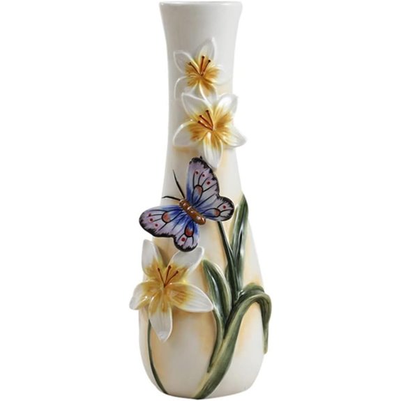 Hand-Painted Butterfly & Lily Ceramic Vase (10)