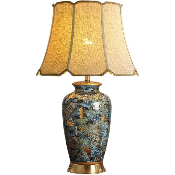 Hand-Painted Ceramic Table Lamp with Fabric Shade