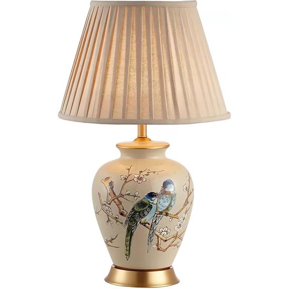 Hand-Painted Chinoiserie Ceramic Table Lamp with Shade