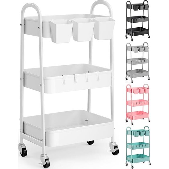 3-Tier Heavy Duty White Metal Rolling Cart