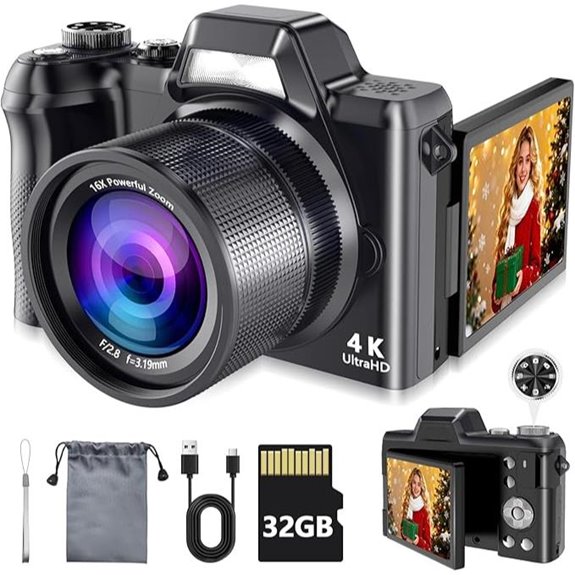 4K Digital Camera with 56MP & Flip Screen