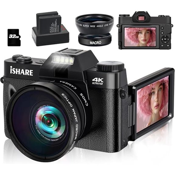 4K Digital Camera with 56MP WiFi & Accessories