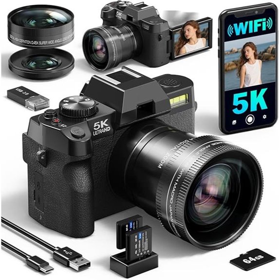 5K 64MP Vlogging Camera with 16x Zoom and WiFi