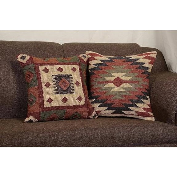 Indian Wool Jute Kilim Cushion Cover Set (2)