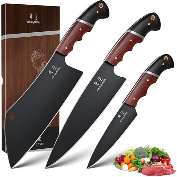 Japanese Chef Knife Set - 3 pcs with Wooden Handles