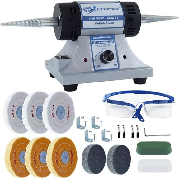 Jewelry Bench Polisher with Buffing Wheels and Safety Glasses
