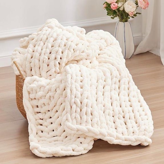Chunky Knit Throw Blanket 50x60 Chenille Crochet