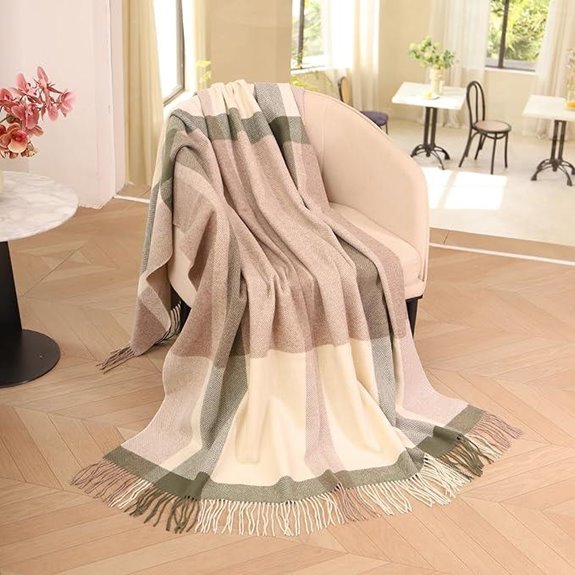 Oversized Cream Wool Throw Blanket for Couch and Travel