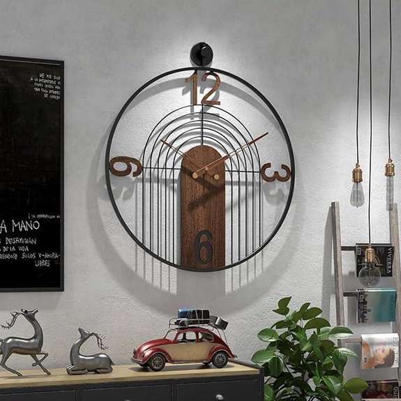 Large Walnut Wall Clock Silent 22 Inch Home Decor