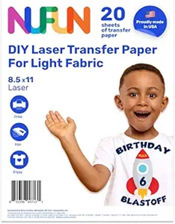 NuFun Laser Printable Iron-On Transfer Paper (20 Sheets)