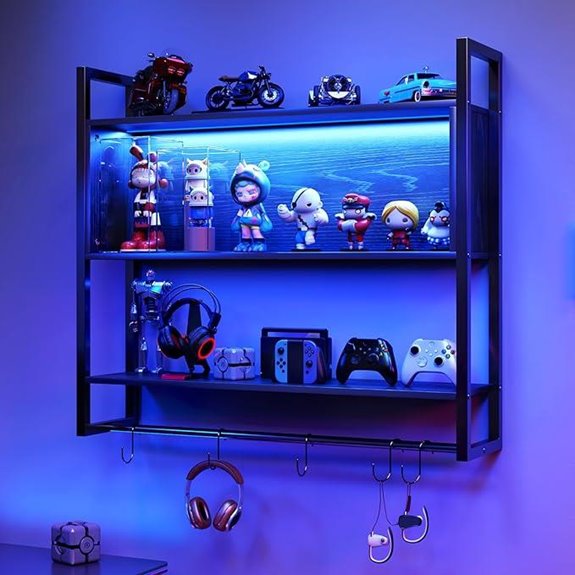 Gaming Floating Shelves with LED and Adjustable Shelf