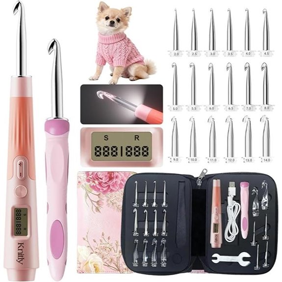 Knitly Light-Up Crochet Hooks Set with Digital Counter