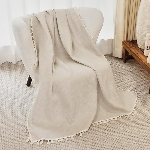 Pure Linen Throw Blanket with Fringe 49.6x59.8