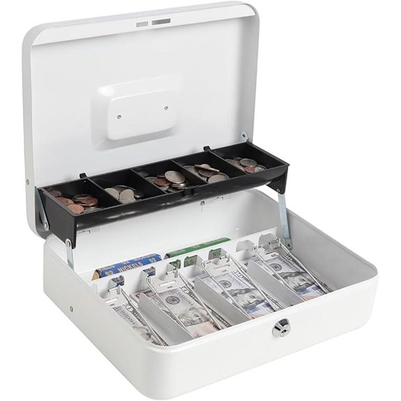 Cash Box with Lock Money Tray & Compartments