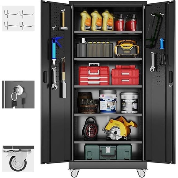 Aobabo Lockable Garage Storage Cabinet with Pegboard