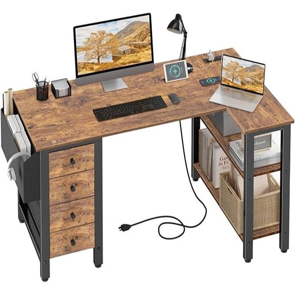 Lufeiya L-Shaped Desk with Drawers and Power Outlet