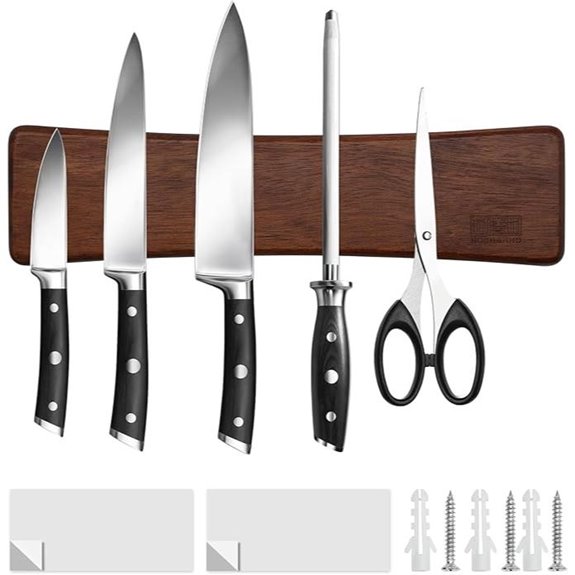 HOSHANHO Magnetic Knife Strip Acacia Wood Organizer