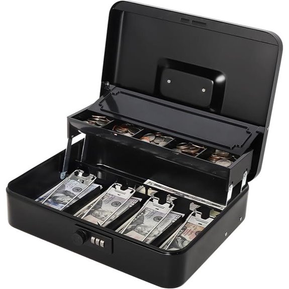 Jssmst Metal Cash Box with Lock and Coin Lid