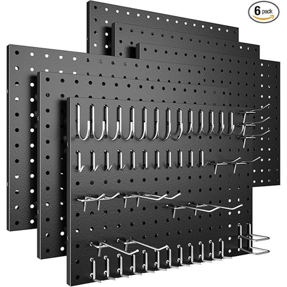 6-Pack Metal Pegboard Panels with Hooks for Organization