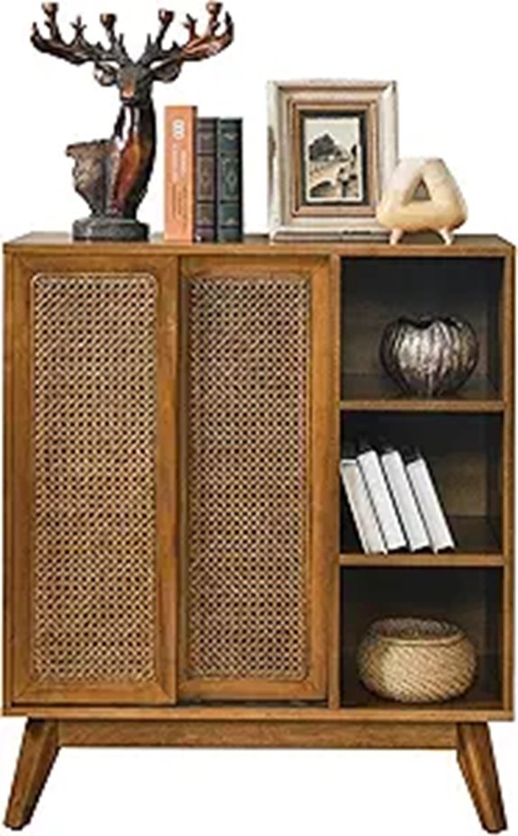 LKTART Mid Century Rattan Sliding Door Storage Cabinet