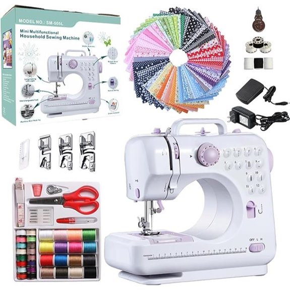 Mini Sewing Machine Kit with 50 Fabrics & 32 Threads