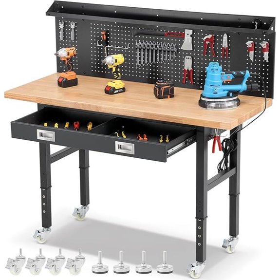 Garage Workbench with Wheels Drawers & Power Outlets