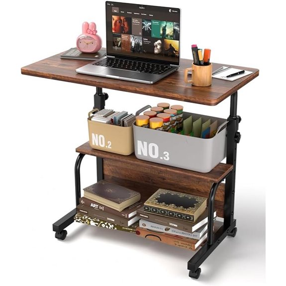 Portable Rolling Adjustable Height Desk with Storage