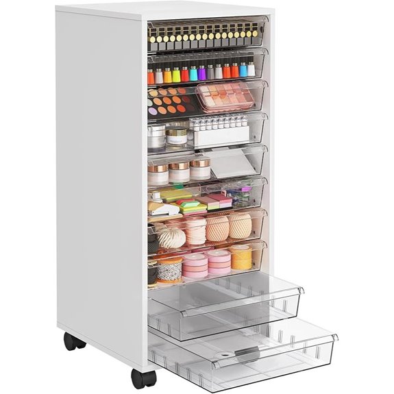 WOPITUES Mobile Storage Cart with 10 Clear Drawers