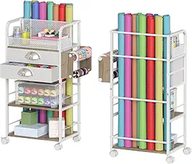 Rolling Craft Storage Cart with Drawers and Lockable Wheels