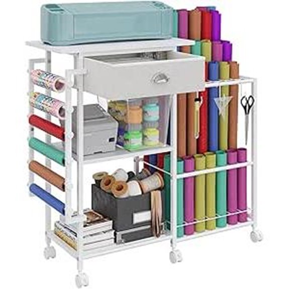 Rolling Craft Cart with Drawers and Hooks