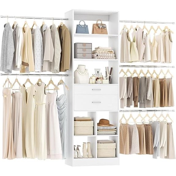 Closet Organizer Tower with Drawers & Hanging Rods