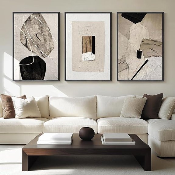 Large Neutral Abstract Canvas Wall Art Set