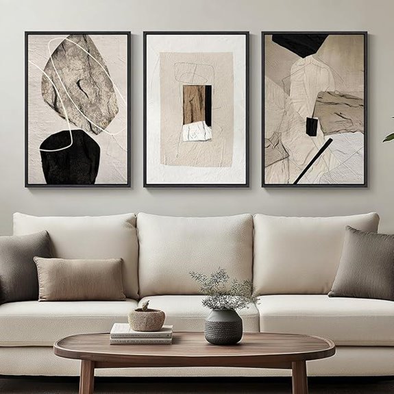 Neutral Abstract Wall Art Set of 3 Canvas Prints