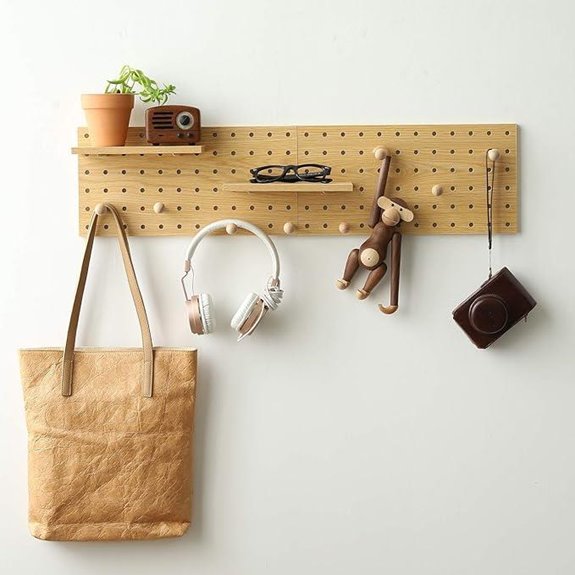 Wooden Pegboard Wall Hooks and Shelf (Oak)