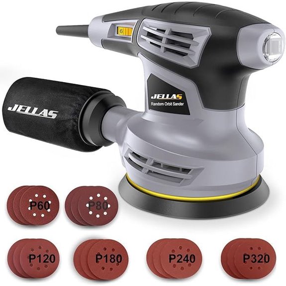 Jellas 5-Inch Orbital Sander with 18 Sandpapers