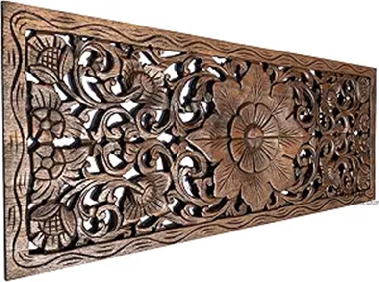 Large Carved Wood Wall Panel with Floral Design