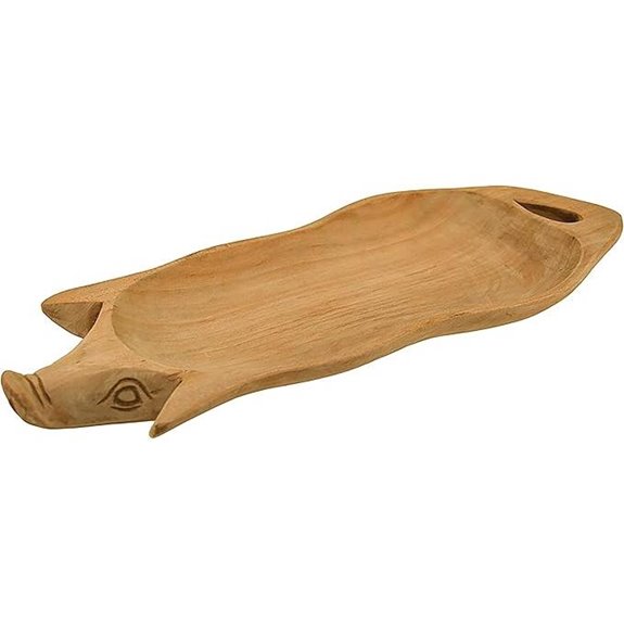 Hand Carved Pig Shaped Decorative Wooden Serving Tray 15 Inch