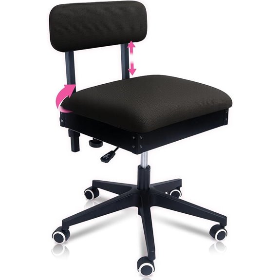 Pink Power Sewing Chair with Wheels and Adjustable Back